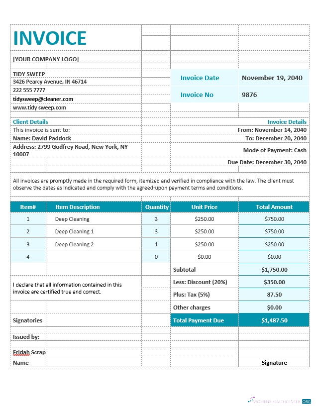 Download Residential Cleaning Invoice Template Photoshop template